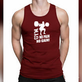Men’s Gym Tank Top – “No Pain No Gain” Print | Pure Cotton Sleeveless Sando Vest for Summer Workouts (XL)