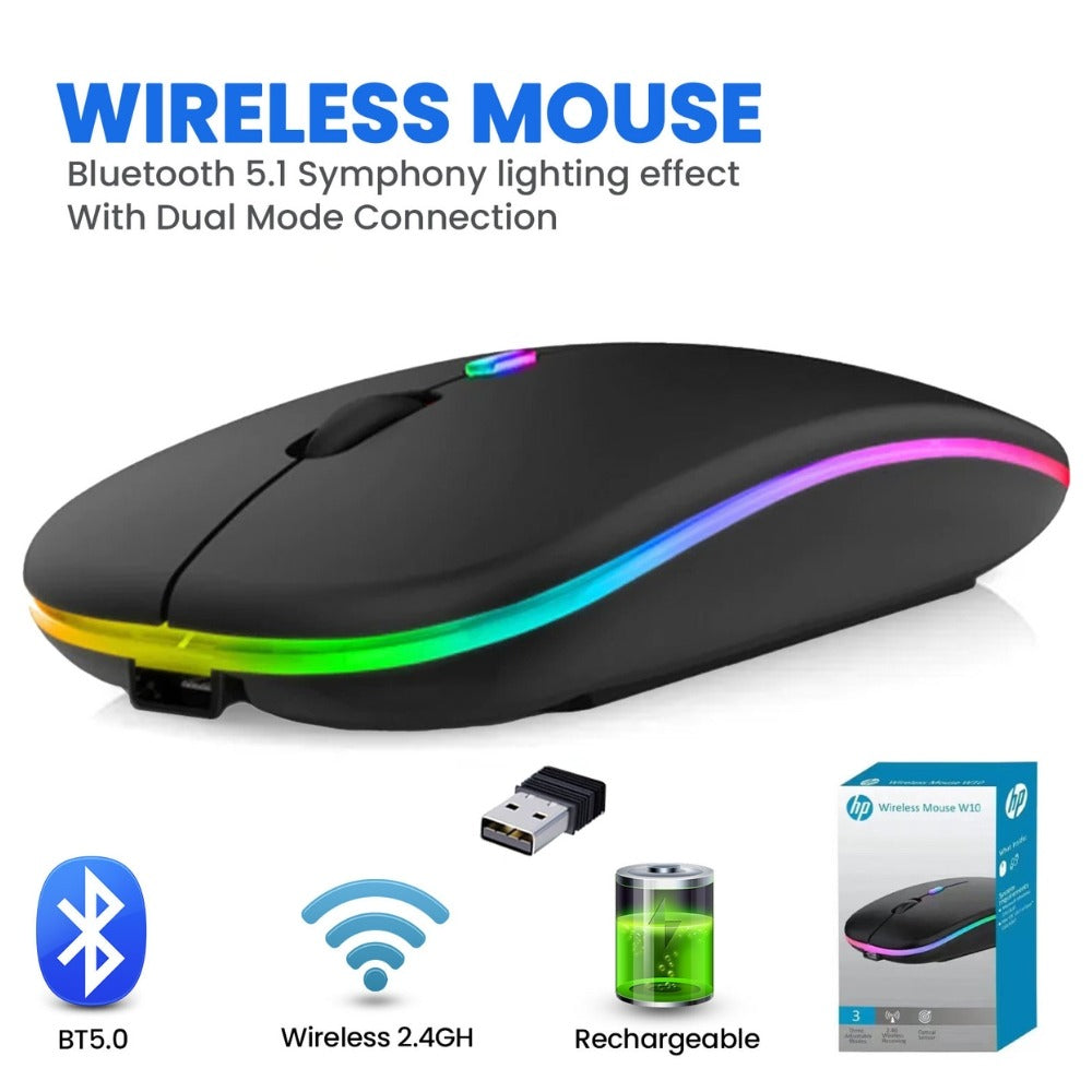 HP W10 Slim Wireless Mouse | Silent 2.4GHz Optical Mouse with Ergonomic Design & USB Receiver