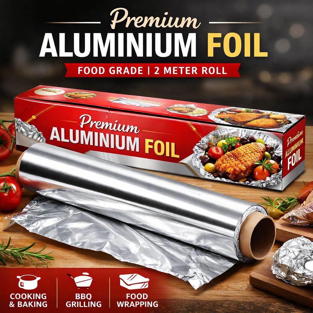 Premium Food-Grade Aluminium Foil Roll | 2 Meter Kitchen Foil for Cooking, Baking, BBQ & Wrapping